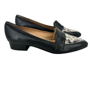 Avellini shoes snake print leather slip on flats loafers pointed toe black 40